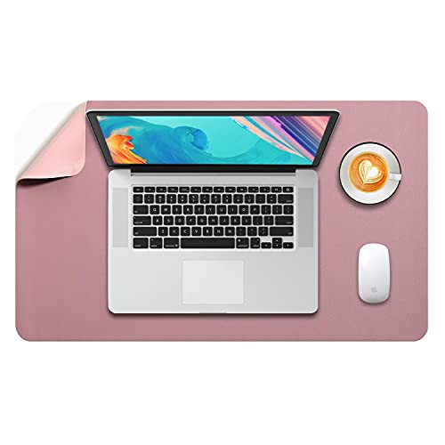DOBAOJIA Mausepad L, Große Mausmat, Laptop-Schreibtischmatte, Schreibtischunterlage, Büro Schreibtisch Pad, Schreibblock, Doppelseitige Verwendung PU Leder Wasserdicht, 60 x 35cm Dunkelpink/Pink von DOBAOJIA