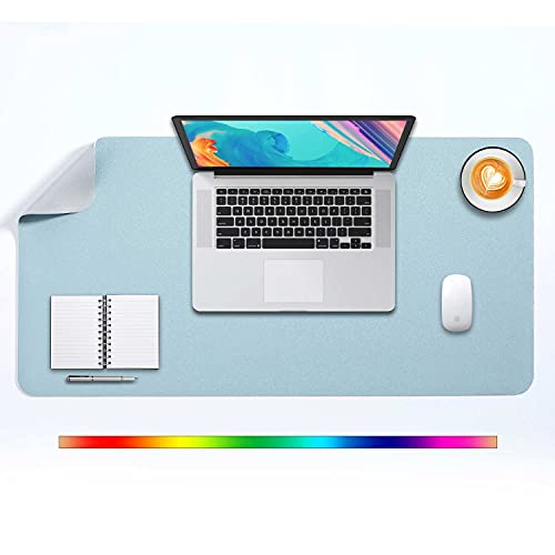 DOBAOJIA Mausepad XL, Große Mausmat, Laptop-Schreibtischmatte, Schreibtischunterlage, Büro Schreibtisch Pad, Schreibblock, Doppelseitige Verwendung PU Leder Wasserdicht, 80 x 40cm Azurblau/Silber von DOBAOJIA