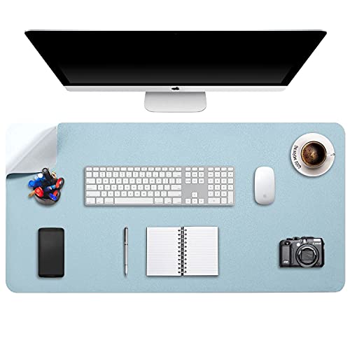 DOBAOJIA Mausepad XXL, Große Mausmat, Laptop-Schreibtischmatte, Schreibtischunterlage, Büro Schreibtisch Pad, Schreibblock, Doppelseitige Verwendung PU Leder Wasserdicht, 90 x 43cm Azurblau/Silber von DOBAOJIA
