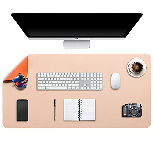 DOBAOJIA Mausepad XXL, Große Mausmat, Laptop-Schreibtischmatte, Schreibtischunterlage, Büro Schreibtisch Pad, Schreibblock, Doppelseitige Verwendung PU Leder Wasserdicht, 90 x 43cm Beige/Orange von DOBAOJIA