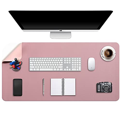 DOBAOJIA Mausepad XXL, Große Mausmat, Laptop-Schreibtischmatte, Schreibtischunterlage, Büro Schreibtisch Pad, Schreibblock, Doppelseitige Verwendung PU Leder Wasserdicht, 90 x 43cm Dunkelpink/Pink von DOBAOJIA