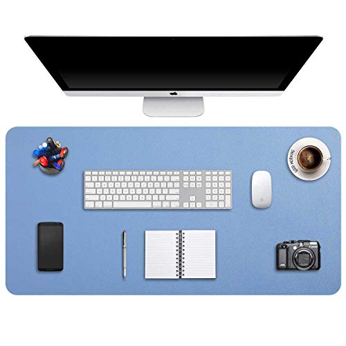 DOBAOJIA Mausepad XXL, Große Mausmat, Schreibtischmatte, Schreibtischunterlage für Laptop/Tastatur/Maus, Schreibblock, PU Leder Wasserdicht + Wildleder rutschfest 90 x 43cm (Stahlblau) von DOBAOJIA