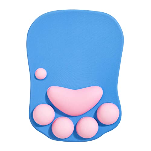 DOBAOJIA Mauspad mit Handgelenkstütze, Mauspad Katzenpfote, Ergonomische Mauspad, 3D Silikon Gel Mauspad, Mouse Pad, Mouse Mat, Rutschfester Boden, für Zuhause/Büro/Gaming, Blau & Rosa von DOBAOJIA