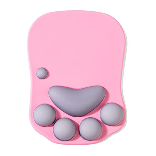 DOBAOJIA Mauspad mit Handgelenkstütze, Mauspad Katzenpfote, Ergonomische Mauspad, 3D Silikon Gel Mauspad, Mouse Pad, Mouse Mat, Rutschfester Boden, für Zuhause/Büro/Gaming, Rosa und Grau von DOBAOJIA