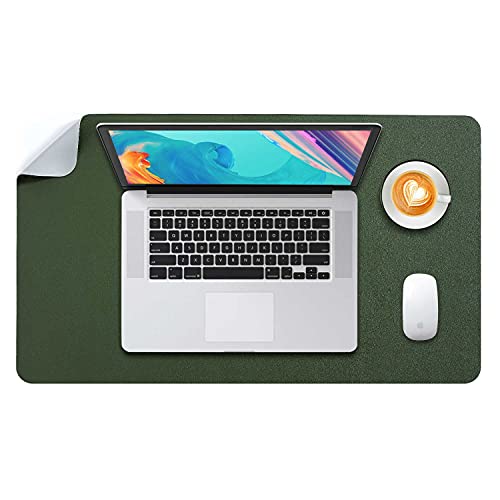 Mausepad L, Große Mausmat, DOBAOJIA Laptop-Schreibtischmatte, Schreibtischunterlage, Büro Schreibtisch Pad, Schreibblock, Doppelseitige Verwendung PU Leder Wasserdicht 60 x 35cm (Dunkelgrün/Grau) von DOBAOJIA