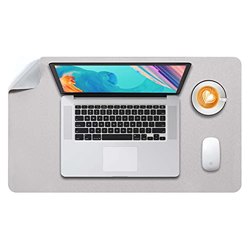 Mausepad L, Große Mausmat, DOBAOJIA Laptop-Schreibtischmatte, Schreibtischunterlage, Büro Schreibtisch Pad, Schreibblock, Doppelseitige Verwendung PU Leder Wasserdicht 60 x 35cm (Hellgrau/Silber) von DOBAOJIA