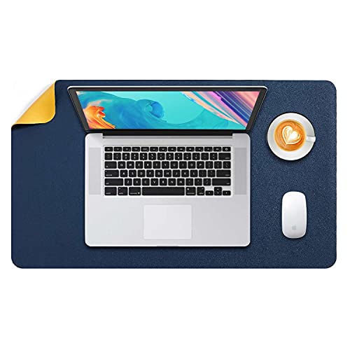 Mausepad L, Große Mausmat, DOBAOJIA Laptop-Schreibtischmatte, Schreibtischunterlage, Büro Schreibtisch Pad, Schreibblock, Doppelseitige Verwendung PU Leder Wasserdicht 60 x 35cm (Marineblau/Gelb) von DOBAOJIA