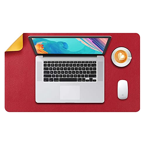 Mausepad L, Große Mausmat, DOBAOJIA Laptop-Schreibtischmatte, Schreibtischunterlage, Büro Schreibtisch Pad, Schreibblock, Doppelseitige Verwendung PU Leder Wasserdicht 60 x 35cm (Rot/Gelb) von DOBAOJIA