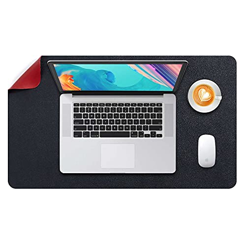 Mausepad L, Große Mausmat, DOBAOJIA Laptop-Schreibtischmatte, Schreibtischunterlage, Büro Schreibtisch Pad, Schreibblock, Doppelseitige Verwendung PU Leder Wasserdicht 60 x 35cm (Schwarz/Rot) von DOBAOJIA