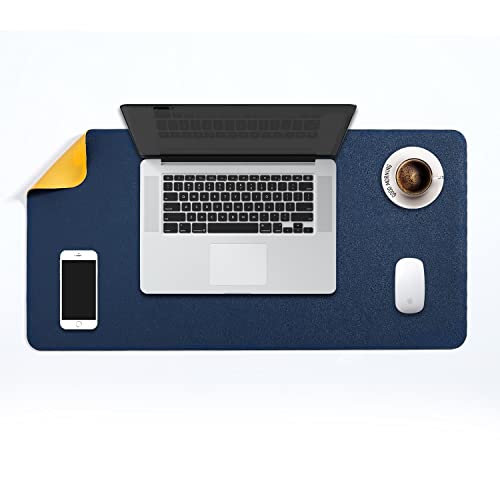Mausepad XL, Große Mausmat, DOBAOJIA Laptop-Schreibtischmatte, Schreibtischunterlage, Büro Schreibtisch Pad, Schreibblock, Doppelseitige Verwendung PU Leder Wasserdicht, 70 x 35cm Dunkelblau/Gelb von DOBAOJIA