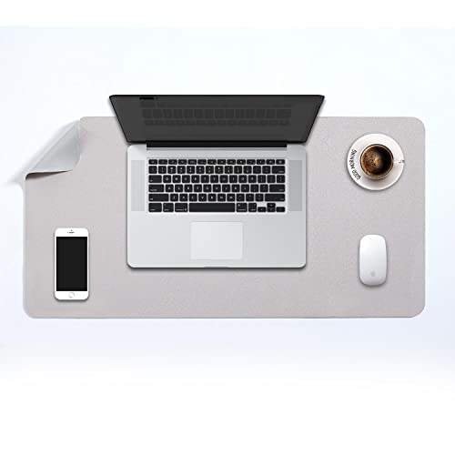 Mausepad XL, Große Mausmat, DOBAOJIA Laptop-Schreibtischmatte, Schreibtischunterlage, Büro Schreibtisch Pad, Schreibblock, Doppelseitige Verwendung PU Leder Wasserdicht, 70 x 35cm Grau/Silber von DOBAOJIA