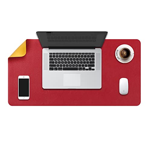 Mausepad XL, Große Mausmat, DOBAOJIA Laptop-Schreibtischmatte, Schreibtischunterlage, Büro Schreibtisch Pad, Schreibblock, Doppelseitige Verwendung PU Leder Wasserdicht, 70 x 35cm Rot/Gelb von DOBAOJIA