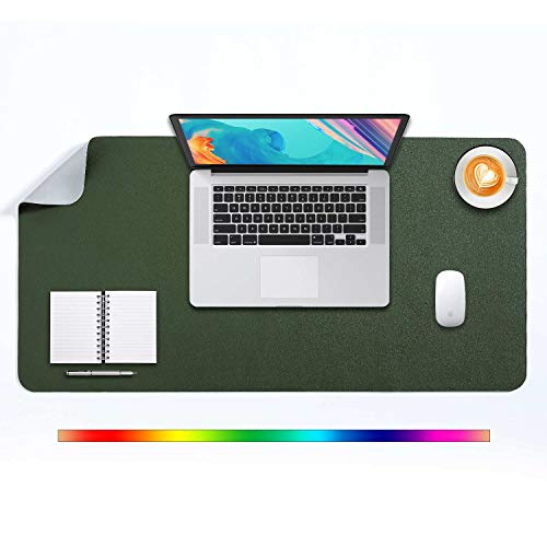 Mausepad XL, Große Mausmat, DOBAOJIA Laptop-Schreibtischmatte, Schreibtischunterlage, Büro Schreibtisch Pad, Schreibblock, Doppelseitige Verwendung PU Leder Wasserdicht 80 x 40cm (Dunkelgrün/Grau) von DOBAOJIA