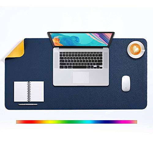 Mausepad XL, Große Mausmat, DOBAOJIA Laptop-Schreibtischmatte, Schreibtischunterlage, Büro Schreibtisch Pad, Schreibblock, Doppelseitige Verwendung PU Leder Wasserdicht 80 x 40cm (Marineblau/Gelb) von DOBAOJIA