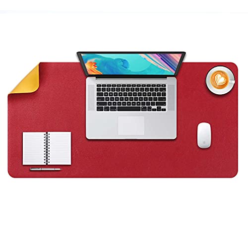 Mausepad XL, Große Mausmat, DOBAOJIA Laptop-Schreibtischmatte, Schreibtischunterlage, Büro Schreibtisch Pad, Schreibblock, Doppelseitige Verwendung PU Leder Wasserdicht 80 x 40cm (Rot/Gelb) von DOBAOJIA