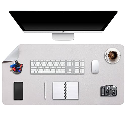 Mausepad XXL, Große Mausmat, DOBAOJIA Laptop-Schreibtischmatte, Schreibtischunterlage, Büro Schreibtisch Pad, Schreibblock, Doppelseitige Verwendung PU Leder Wasserdicht 90 x 43cm (Hellgrau/Silber) von DOBAOJIA