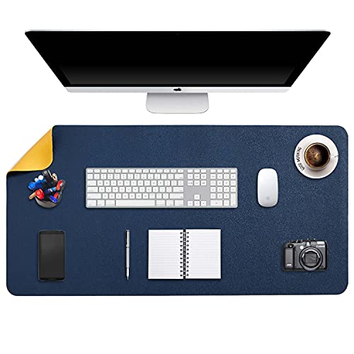 Mausepad XXL, Große Mausmat, DOBAOJIA Laptop-Schreibtischmatte, Schreibtischunterlage, Büro Schreibtisch Pad, Schreibblock, Doppelseitige Verwendung PU Leder Wasserdicht 90 x 43cm (Marineblau/Gelb) von DOBAOJIA