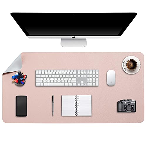 Mausepad XXL, Große Mausmat, DOBAOJIA Laptop-Schreibtischmatte, Schreibtischunterlage, Büro Schreibtisch Pad, Schreibblock, Doppelseitige Verwendung PU Leder Wasserdicht 90 x 43cm (Pink/Silber) von DOBAOJIA