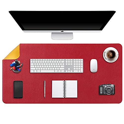 Mausepad XXL, Große Mausmat, DOBAOJIA Laptop-Schreibtischmatte, Schreibtischunterlage, Büro Schreibtisch Pad, Schreibblock, Doppelseitige Verwendung PU Leder Wasserdicht 90 x 43cm (Rot/Gelb) von DOBAOJIA