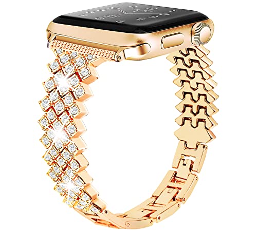 DOBSTFY Kompatibel mit Apple Watch Armband 38 mm 40 mm 41 mm 42 mm 44 mm 45 mm für Damen, Bling Luxus-Metall-Edelstahlarmband mit Diamanten für iWatch Series 7/6/5/4/3/2/1/SE von DOBSTFY