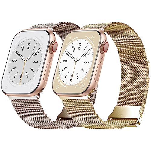 DOBSTFY Metall Armband Kompatibel mit Watch Armband 38mm 40mm 41mm für Damen Herren，Edelstahl Metall Mesh Armbänder mit Magnet für Watch Series SE Ultra 8 7 6 5 4 3 2 Champagner Gold+Sternenlicht von DOBSTFY