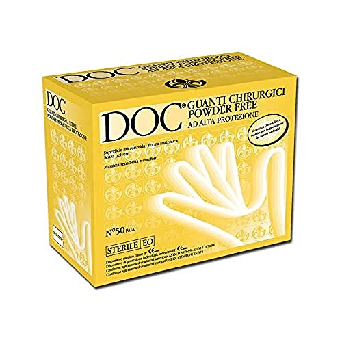 DOC - Einweg-OP-Handschuhe aus reinem Latex, puderfrei, steril (ETO), hoher Schutz, DM-Klasse II, PSA-Risikokategorie III, Größe 7, Spender mit 50 Paar anatomischer Handschuhe von doc