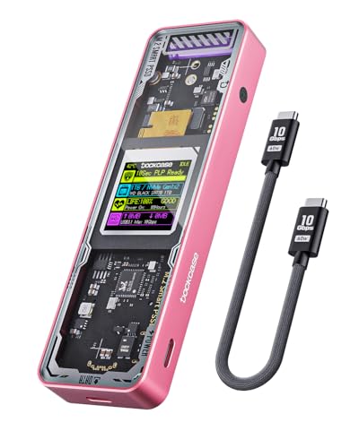 DOCKCASE Explorer Edition Smart SSD Gehäuse - 10s Stromausfallschutz, NVMe M.2 Gehäuse, SSD-Gesundheitserkennung, Zwei Type-C-Anschlüsse USB-C 3.2 Gen 2 (10Gbps) (Rosa) von DOCKCASE