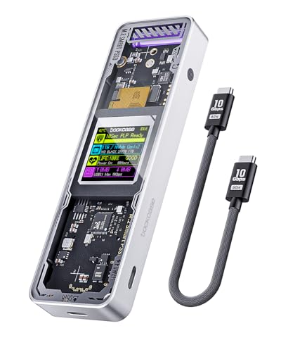 DOCKCASE Explorer Edition Smart SSD Gehäuse - 10s Stromausfallschutz, NVMe M.2 Gehäuse, SSD-Gesundheitserkennung, Zwei Type-C-Anschlüsse USB-C 3.2 Gen 2 (10Gbps) für NVMe SSDs bis zu 4TB Silber von DOCKCASE