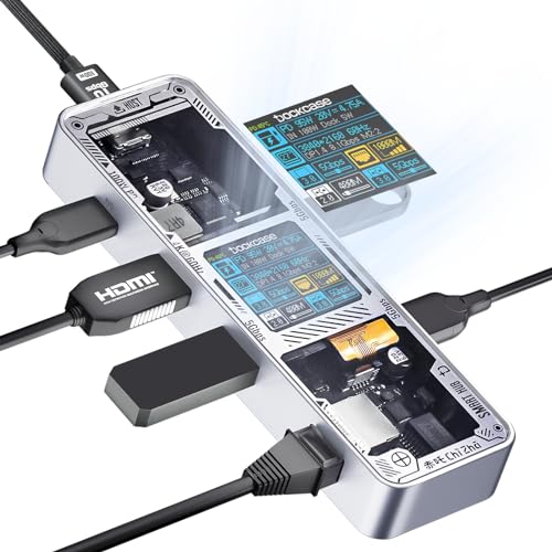 DOCKCASE Explorer Edition Smart USB C Hub 6-in-1 mit Gigabit Ethernet, 4K@60Hz HDMI, PD 3.0 100W, 2X USB-A 3.2 und 1x USB-C 3.0, USB-C Adapter für MacBook Pro/Air, M1 iPad Pro, Dell XPS (Silber) von DOCKCASE