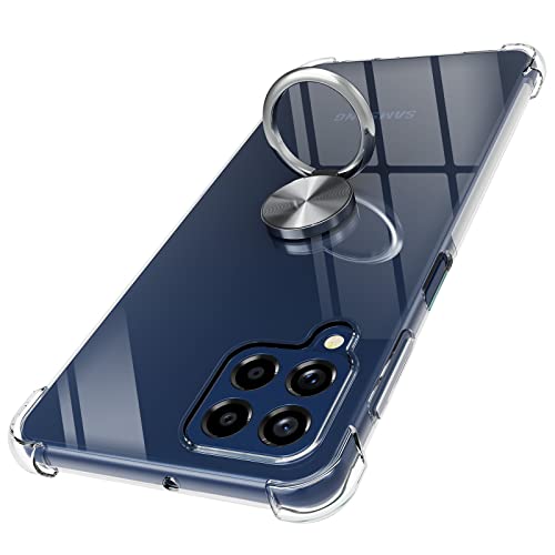 DOCOO Hülle Ringhalter Kompatibel mit Samsung Galaxy M33 5G, Crystal Clear Handyhülle Silikon Vier Ecken Anti-Fall TPU Case 360 Grad Ständer Schutzhülle von DOCOO