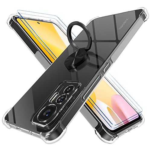 DOCOO Hülle Ringhalter Kompatibel mit Xiaomi 12 Lite 5G, Crystal Clear Handyhülle Silikon Vier Ecken Anti-Fall TPU Case 360 Grad Ständer Schutzhülle - Schwarzer Ring von DOCOO