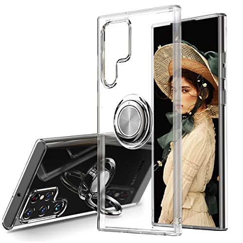 DOCOO Schutzhülle kompatibel mit Samsung Galaxy S22 Ultra 5G, Ring Halterung Crystal Clear Silikon Schutzhülle Stoßfest Transparent Schutz Schutzhülle TPU 360 Grad drehbar Ring Cover, transparent von DOCOO