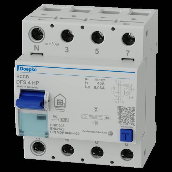 Doepke Fi-Schutzsch. DFS4 040-4/0,03-HP Allstromsensitiv 40A 0,03A N links von DOEPKE SCHALTGERAETE GMBH & CO
