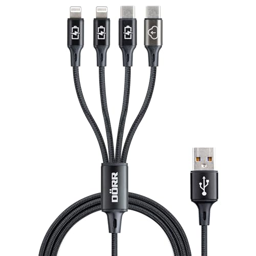Multi Ladekabel - Datenkabel - 1,2 m - 4 in 1 Universal - USB-A auf 2 Lightning + 2 USB-C - USB Kabel - schnellladefähig - kompatibel mit: Phone, iPad, Android, Apple (USB-C Datenübertragung) von DÖRR