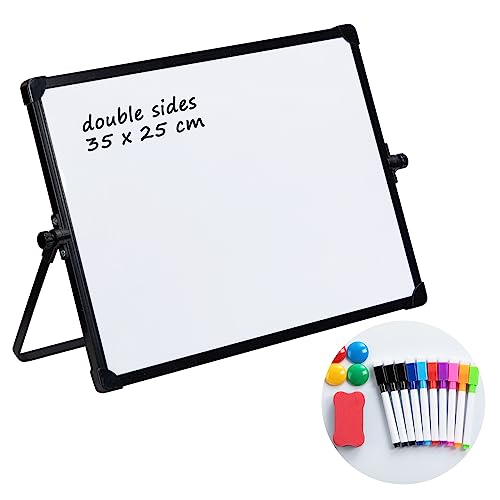 DOEWORKS Magnetisches Whiteboard mit Schwarzem Ständer 35 x 25cm, Kleines Doppelseitiges Trocken Abwischbar Whiteboard, Mini Schreibtafel Whiteboard für Zuhause, Schule, Büro von DOEWORKS