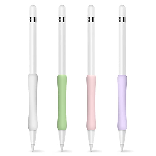 DOGAIN 4 Stück Silikon Schutzhülle Griff Ergonomische Ärmelzubehör Hülse Silikon Kompatibel mit Apple Pencil 1. und 2. Generation (Weiß+Lila+ Rosa+Avocadogrün) von DOGAIN