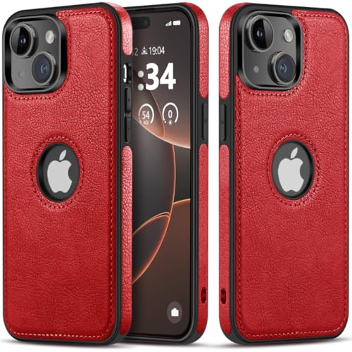 DOGODON Design Kompatibel mit iPhone IA Hülle Luxus Leder Business Vintage Slim rutschfest Soft Grip Stoßfest Schutzhülle (2023) 6,1 Zoll (Rot) von DOGODON