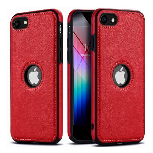DOGODON Design Kompatibel mit iPhone SE 3/2 2022/2020 Hülle Luxus Leder Business Vintage Slim rutschfest Soft Grip Stoßfest Schutzhülle 4,7 Zoll (Rot) von DOGODON