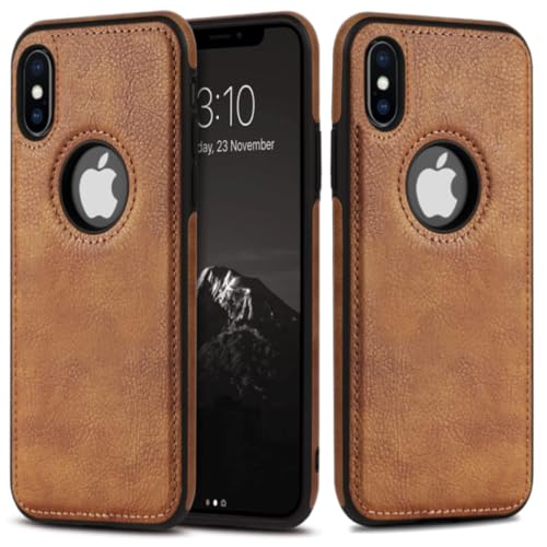 DOGODON Design Handyhülle Kompatibel mit iPhone X & iPhone Xs Hülle Luxus Leder Business Vintage Slim Anti-Rutsch Soft Grip Stoßfest Schutzhülle (2018) 5.8 Zoll (Braun) von DOGODON