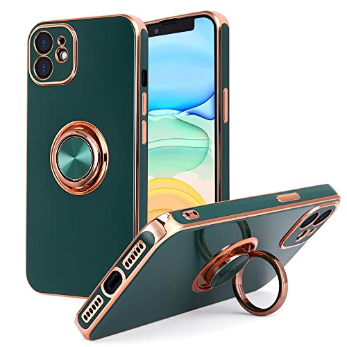 DOGODON Design für iPhone 11 Hülle, Eingebauter 360 ° drehbarer Ringhalter Magnetischer Kickstand Weiches Silikon Ultra Slim Edge Plating Schutzhülle 2019 6,1 Zoll (Dunkelgrün) von DOGODON