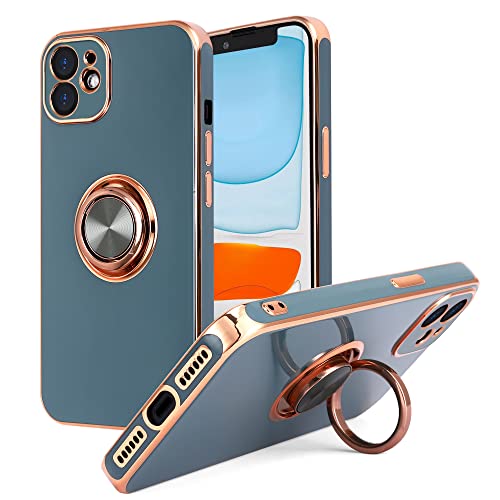 DOGODON Design für iPhone 11 Hülle, Eingebauter 360 ° drehbarer Ringhalter Magnetischer Kickstand Weiches Silikon Ultra Slim Edge Plating Schutzhülle 2019 6,1 Zoll (Grau) von DOGODON