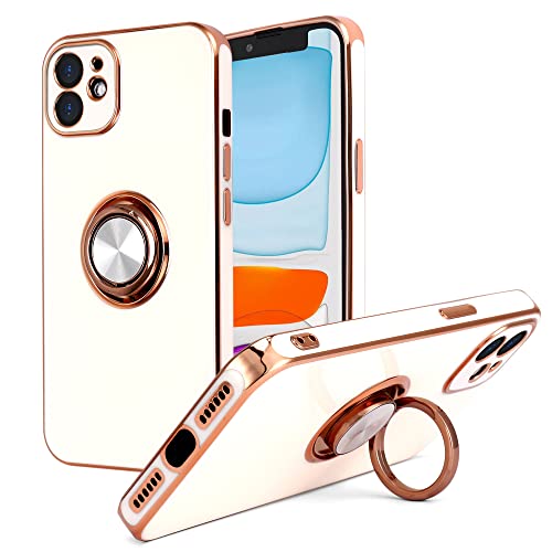 DOGODON Design für iPhone 11 Hülle, Eingebauter 360 ° drehbarer Ringhalter magnetischer Kickstand Weiches Silikon Ultra Slim Edge Plating Schutzhülle 2019 6,1 Zoll (weiß) von DOGODON
