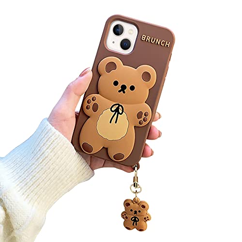 DOGODON Kreative 3D Hülle für iPhone 13 Mini Weiche Silikon Niedlich Tier Cartoon Kawaii Mädchen Frauen Teenager Stoßfest Schutzhülle 2021 5,4 Zoll (Bär mit Anhänger) von DOGODON
