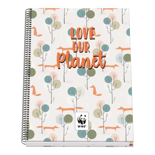 DOHE A4-Notizbuch, kariert, Spiralbindung, 100 Blatt, 90 g/m², kariert, 5 mm, Hardcover, WWF Love Our Planet, Schulmaterial von DOHE