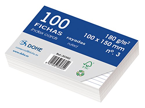 DOHE -Karteikarten aus Offset-Karton, weiß, 180 g, liniert. Lieferformat in Paketen mit je 100 Karten. FSC-zertifiziert. von DOHE