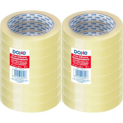 DOHE Transparentes Klebeband (16 Stück) – 1,9 cm x 66 m, zum Verpacken von Kartons, Versand oder Umzug, starker Klebstoff von 45 Mikron – Büromaterial von DOHE