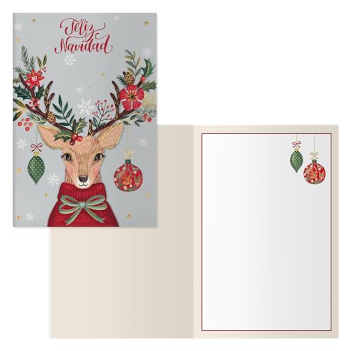 DOHE - Weihnachtskarten - Packung mit 6 Stück - Größe: 11,5 x 17 cm (geschlossen) - Inklusive Umschlag zur Aufbewahrung der Karte - Modell Rudolf von DOHE