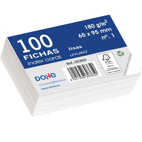 Dohe Glatte Karteikarten aus Karton (100 Stück) - Karten zum Schreiben von Notizen, Größe 9,5 x 6,5 cm, 180 g/Nr. 1, Büromaterial - Weiß von DOHE