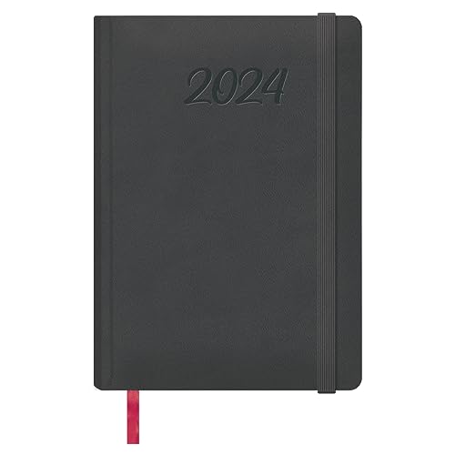 Dohe - Kalender 2024 - Tag-Seite - Größe: 15x21 cm (A5) - 336 Seiten - Eingenähter Einband - Hardcover - Schwarz - Modell Manaos von DOHE