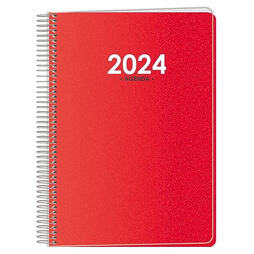 Dohe - Kalender 2024 - Tag Seite - Größe: 15x21 cm (A5) - 336 Seiten - Spiralbindung - Hardcover aus Kunststoff - Farbe Rot - Metropole von DOHE